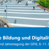 Foto der Universität Trier mit darunterliegenden, blauen Banner und weißen Schriftzug Politische Bildung und Digitalität 