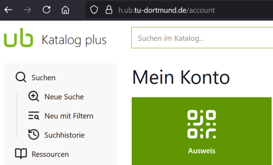 Screenshot UB Bibliothekskonto