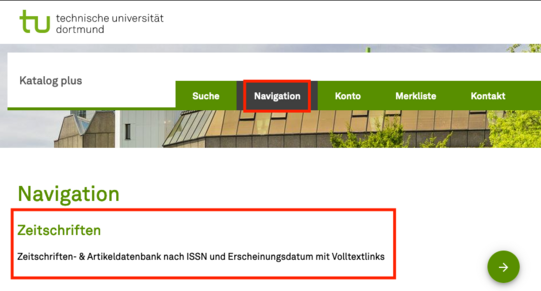 Screenshot der Zeitschriftennavigation (3) in Katalog plus