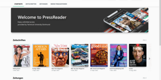 Screenshot der Webseite pressreader.com mit verschiedenen Zeitungsangeboten