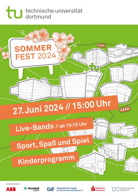 2024 Poster TU Dortmund Summer Party Summer party with live music, sports, fun and games on 27.6.2024