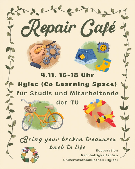 Invitation to the first TU Dortmund Repair Café at Hylec on November 4, 2026