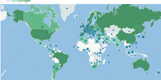 World map shows co-authored publications per country/region