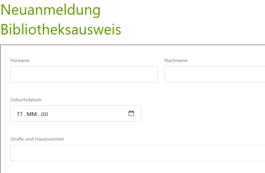 Screenshot Anmeldeformular für Bibliotheksausweis
