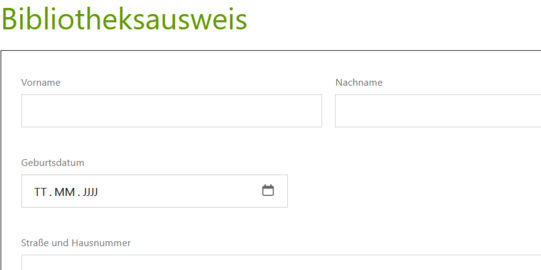 Screenshot Anmeldeformular für Bibliotheksausweis