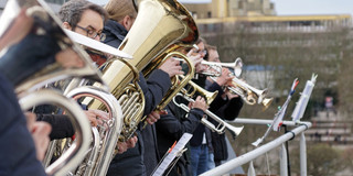 Brass players play Christmas carols from the UB roof (1)