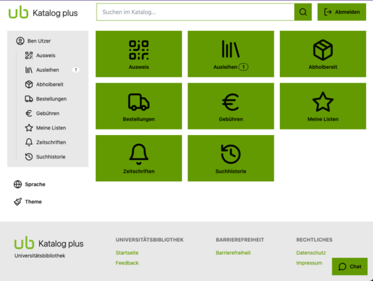 Screenshot Bibliothekskonto