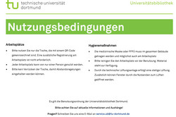 Aushand mit Nutzungsbedingungen (Abstand, Desinfektion etc.) während der Pandemie