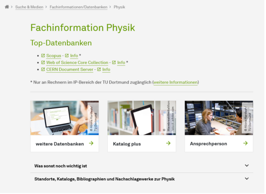 Screenshot Webseite Fachinformationen Physik
