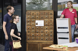 Wooden catalog card cabinet is auctioned for charity