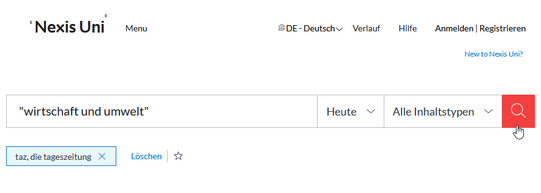 Abbildung eines Suchfensters für die Suche nach "Wirtschaft und Umwelt"
