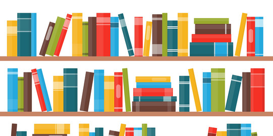 Bücherregal mit mehrfarbigen Buchrücken (Vektorgrafik)