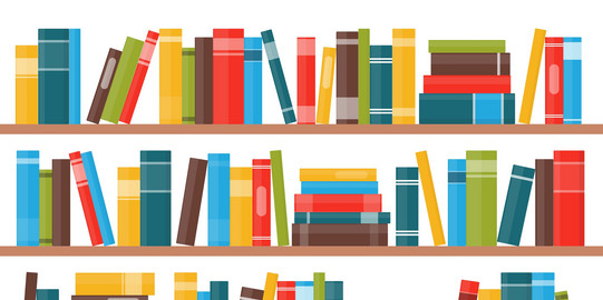 Mehrfarbige Buchrücken in einem Bücherregal (Vektorgrafik)